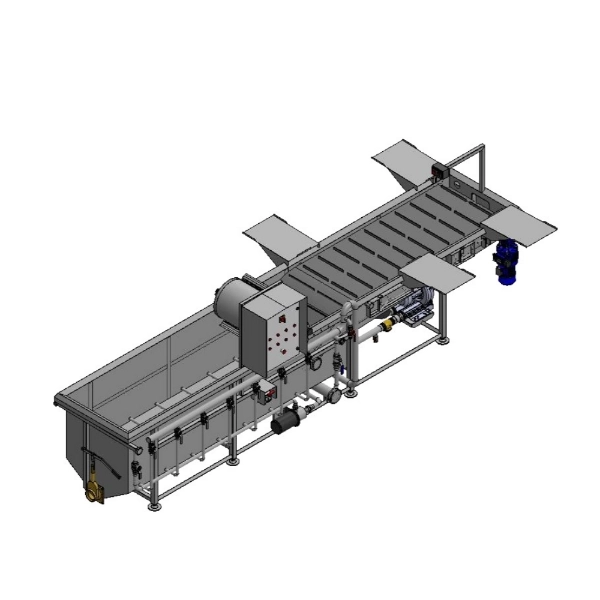 Bubble washing tank, manual sorting, and crate packing of product